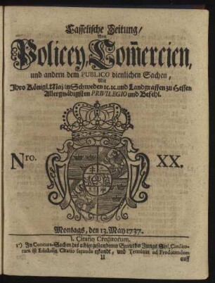Nro. XX, Montags, den 13. May 1737