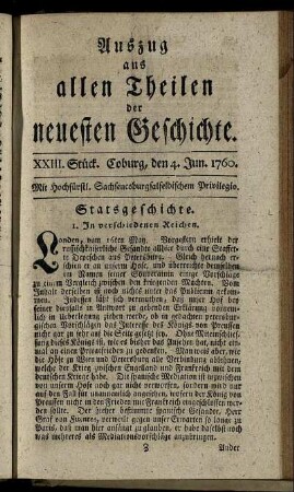 XXIII. Stück. Coburg, den 4. Jun. 1760.