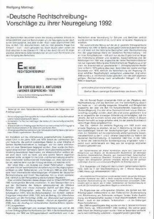 »Deutsche Rechtschreibung« : Vorschläge zu ihrer Neuregelung 1992