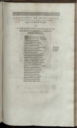 Guilielmus De Montholon Libellorum Supplicum Apud Regem Christianiss. Magister Ad Ludovicum Septalium Mediolanens. Patricium Aristot. Stagiritae Problemata elucidantem