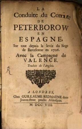 La Conduite du Comte de Peterborow en Espagne