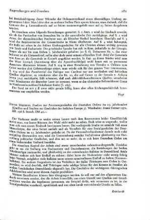 181 [Rezension] Wojtecki, Dieter, Studien zur Personengeschichte des Deutschen Ordens im 13. Jahrhundert