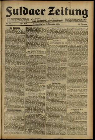 Erste Ausgabe vom Donnerstag, den 21. November 1912.