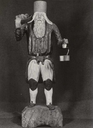 Schnitzfigur Bergmann : Schnitzfigur Bergmann mit Lampe und Erzmulde. Erzgebirge