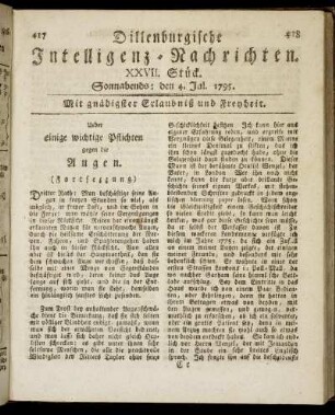 XXVII. Stück. Sonnabends: den 4. Jul. 1795.