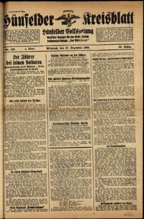 Erste Ausgabe vom Mittwoch, den 27. Dezember 1939.