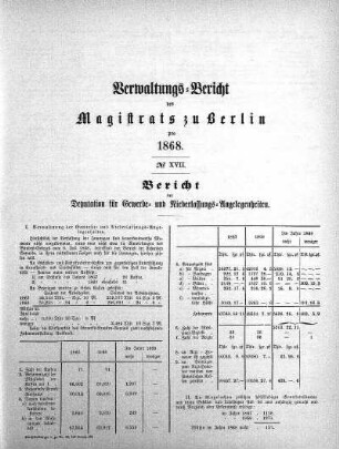 No. XVII. Bericht der Deputation für Gewerbe- und Niederlassungs-Angelegenheiten