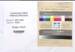 Entnazifizierung Rudolf Seeger , geb. 13.04.1915 (Angestellter)