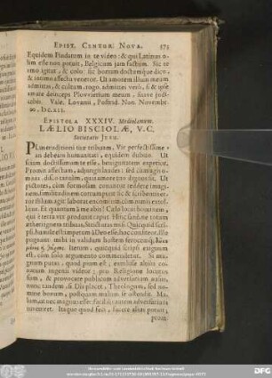 Epistola XXXIV. Mediolanum. Laelio Bisciolae, V. C. Societatis Iesu.