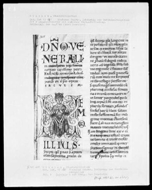 Rhabanus Maurus, Erklärung zum Matthäusevangelium — Initiale M (emor illius) mit einem König, Folio 1recto