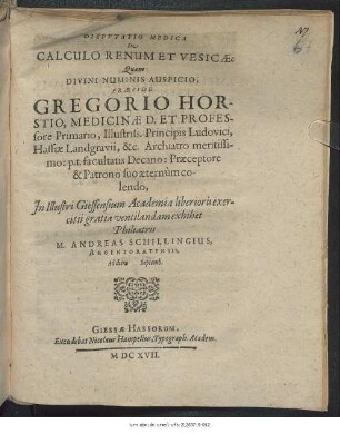 Disputatio Medica De Calculo Renum Et Vesicae