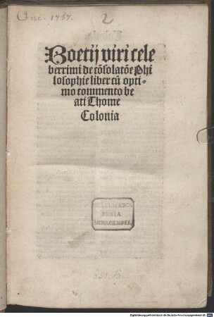 De consolatione philosophiae : mit Kommentar von Pseudo-Thomas Aquinas