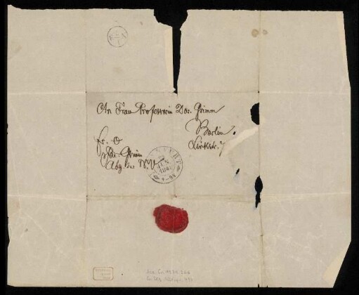 Brief von Jacob Grimm an Dorothea Grimm