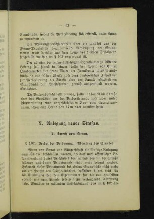 X. Anlegung neuer Straßen.