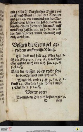 Volgen die Exempel gerechnet auff weisse Mintz (Nr. 1-44)