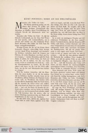 1: Rede an die Weltbürger