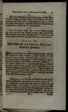 Caput IX. Von denen zur Administration des Licents verordneten Bedienten.