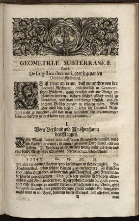 Pars I. De Logistica decimali, oder so genanten Decimal-Rechnung.