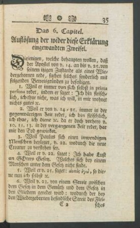 Das 6. Capitel. Auflösung der wider diese Erklärung eingewandten Zweifel