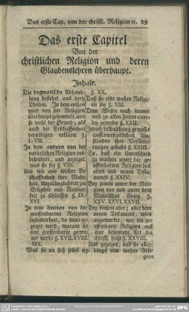 Das erste Capitel. Von der christlichen Religion un deren Glaubenslehren überhaupt