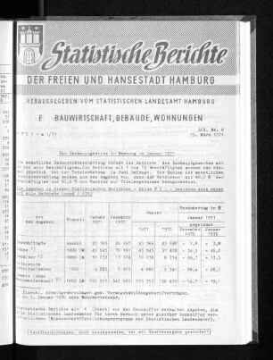 Das Bauhauptgewerbe in Hamburg im Januar 1971 : Lfd. Nr. 8