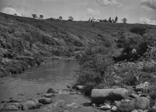 Fluss : Bett eines zum Aufnahmezeitpunkt nur Niedrigwasser führenden Flusses