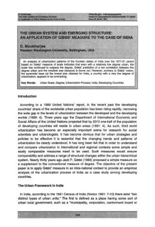 The urban system and emerging structure: An application of Gibb's measure to the case of India