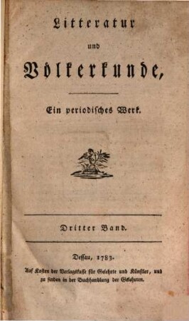 Litteratur und Völkerkunde : ein periodisches Werk. 3, 3. 1783