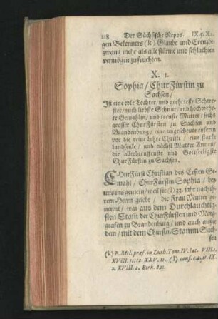 X. 1. Sophia/ ChurFürstin zu Sachsen.