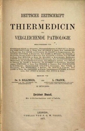 Deutsche Zeitschrift für Thiermedicin und vergleichende Pathologie. 3. 1876/77