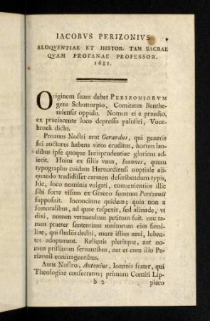 XVIII-XXIX, Originem suam debet Perizoniorum gens ...