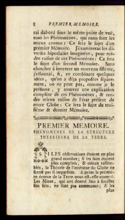 Premier memoire. Phenomenes de la structure interieure de la terre