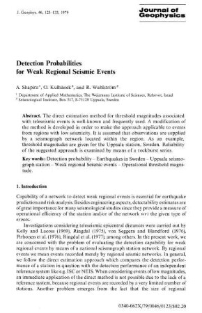 Detection probabilities for weak regional seismic events