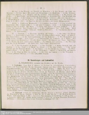 III. Sammlungen und Lehrmittel