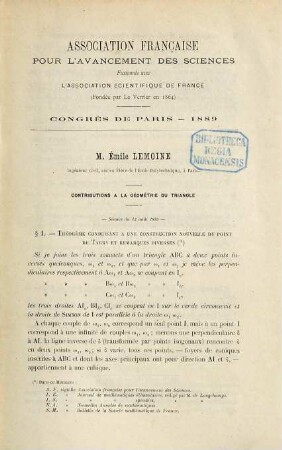 (Opuscules géométriques), [26]. Contributions a la géométrie du triangle