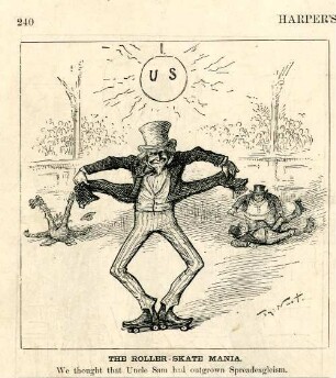 The roller-skate mania. We thought that Uncle Sam had outgrown Spreadeagleism : Uncle Sam läuft Rollschuh