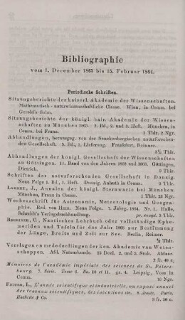 Bibliographie vom 1. December 1863 bis 15. Februar 1864.