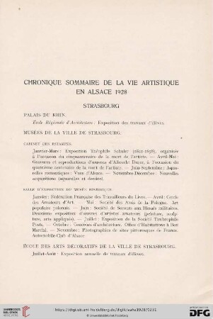 Chronique sommaire de la vie artistique en Alsace 1928