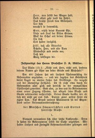 Festpredigt des Herrn Professor D. K. Müller.