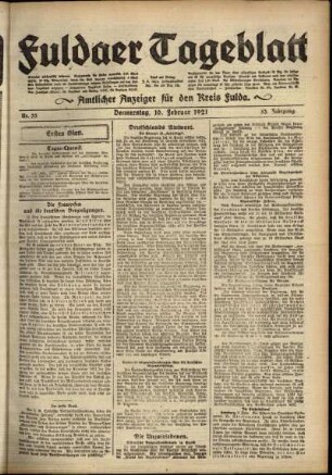 Erste Ausgabe vom Donnerstag, den 10. Februar 1921.