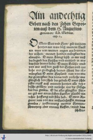 Ain andechtig Gebett nach den Zehen Gepotten.