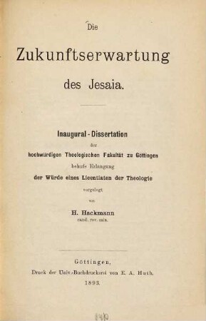 Die Zukunftserwartung des Jesaia : Inaugural-Dissertation