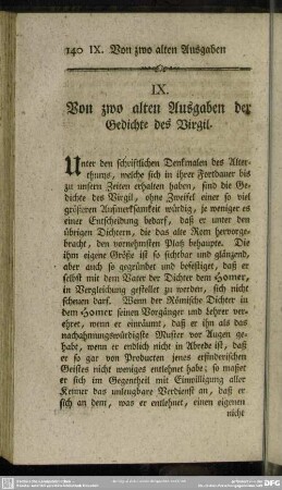 IX. Von zwo alten Ausgaben der Gedichte des Virgil