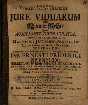 Dissertatio Juridica De Jure Viduarum : = Von Wittwen Recht