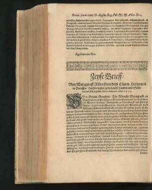Zeyse Brieff/ Von Marggraff Albrechten dem Eltern Hertzogen in Preussen/ ... Anno 1535.