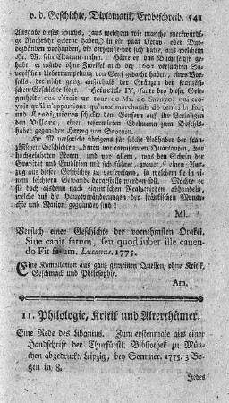 11. Philologie, Kritik und Alterthümer.