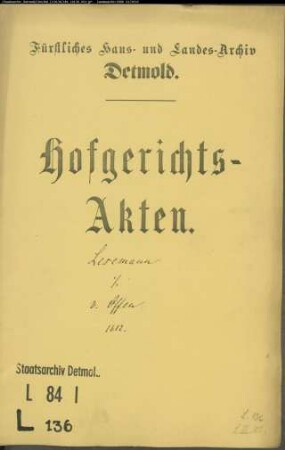 Lesemann, Reineke, Müller zu Donop gegen Rabe von Offen - Schuldforderung