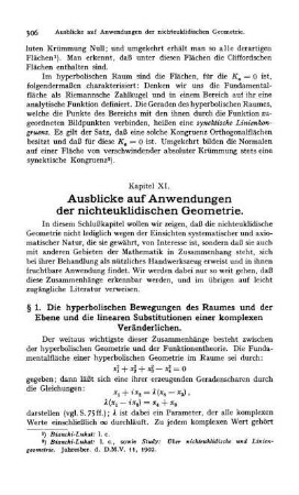 § 1. Die hyperbolischen Bewegungen des Raumes und der Ebene und die linearen Substitutionen einer komplexen Veränderlichen.