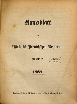 Amtsblatt der Bezirksregierung zu Trier. 1884