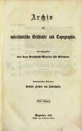 Archiv für vaterländische Geschichte und Topographie. 5, 5. 1860